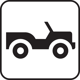 A Black And White Sign With A Jeep