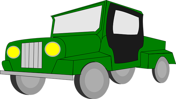 A Cartoon Green Car With Black Background
