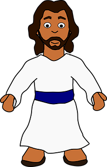 A Cartoon Of A Man With A Beard And Long Hair Wearing A White Robe
