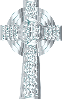 A Silver Celtic Cross With A Black Background