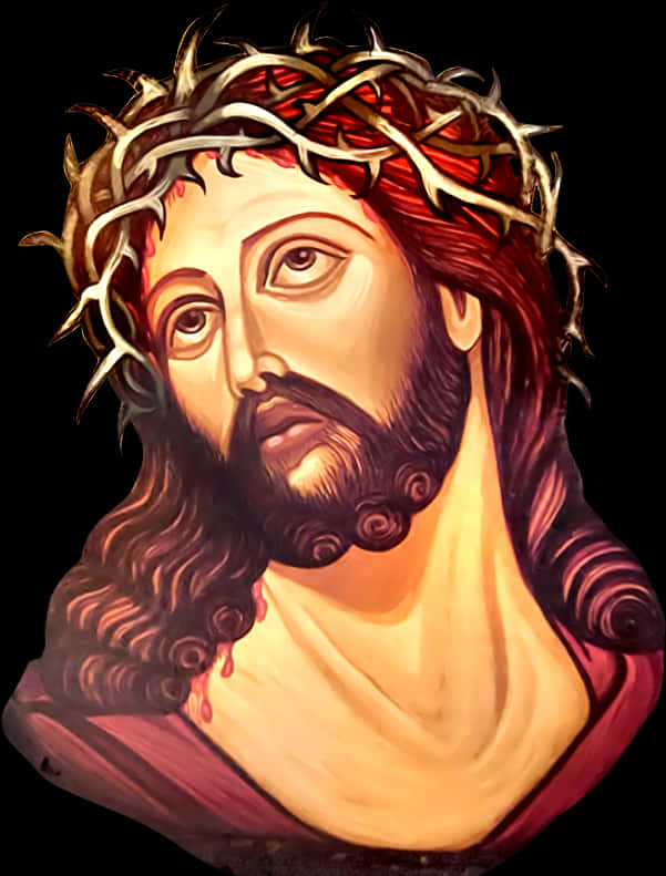 A Painting Of A Man With A Crown Of Thorns On His Head