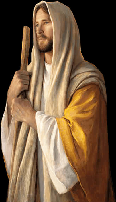 A Painting Of A Man Holding A Stick