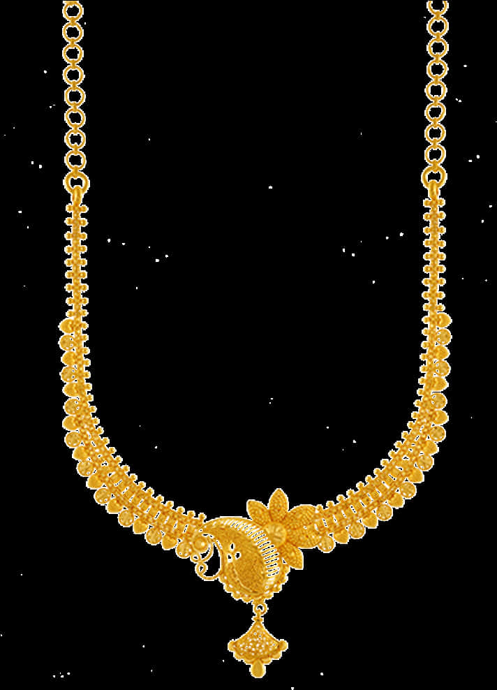A Gold Necklace With A Flower Design