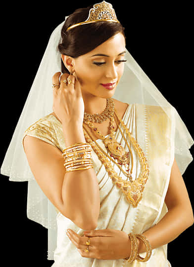 A Woman Wearing A White Dress And Gold Jewelry