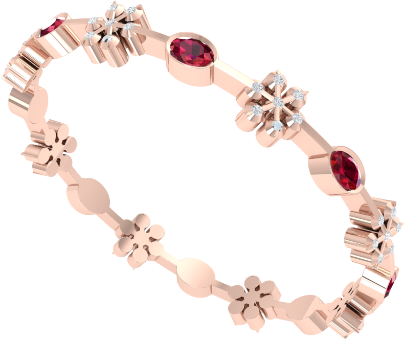 A Gold Bracelet With Red Gemstones And Diamonds