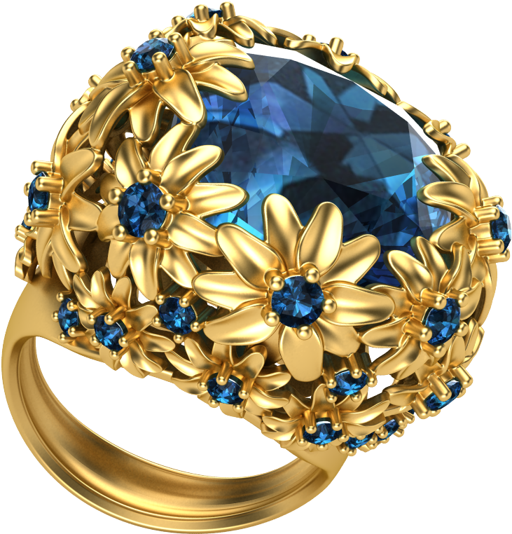 A Gold Ring With Blue Gemstones