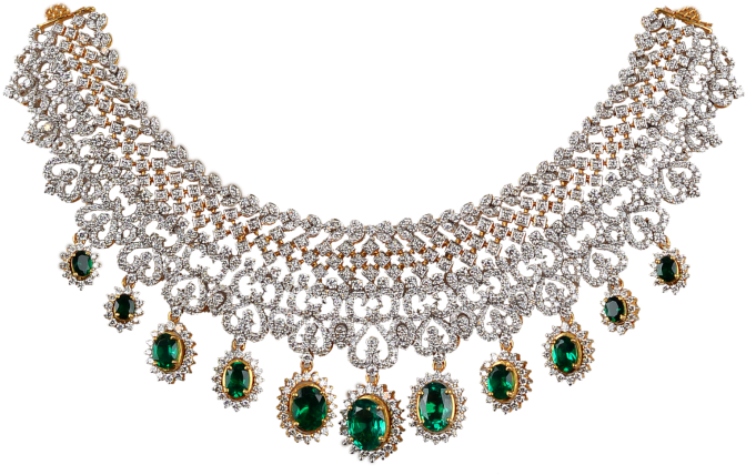 A Necklace With Green And White Stones