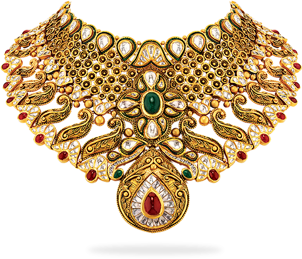 A Gold Necklace With Gemstones And Diamonds