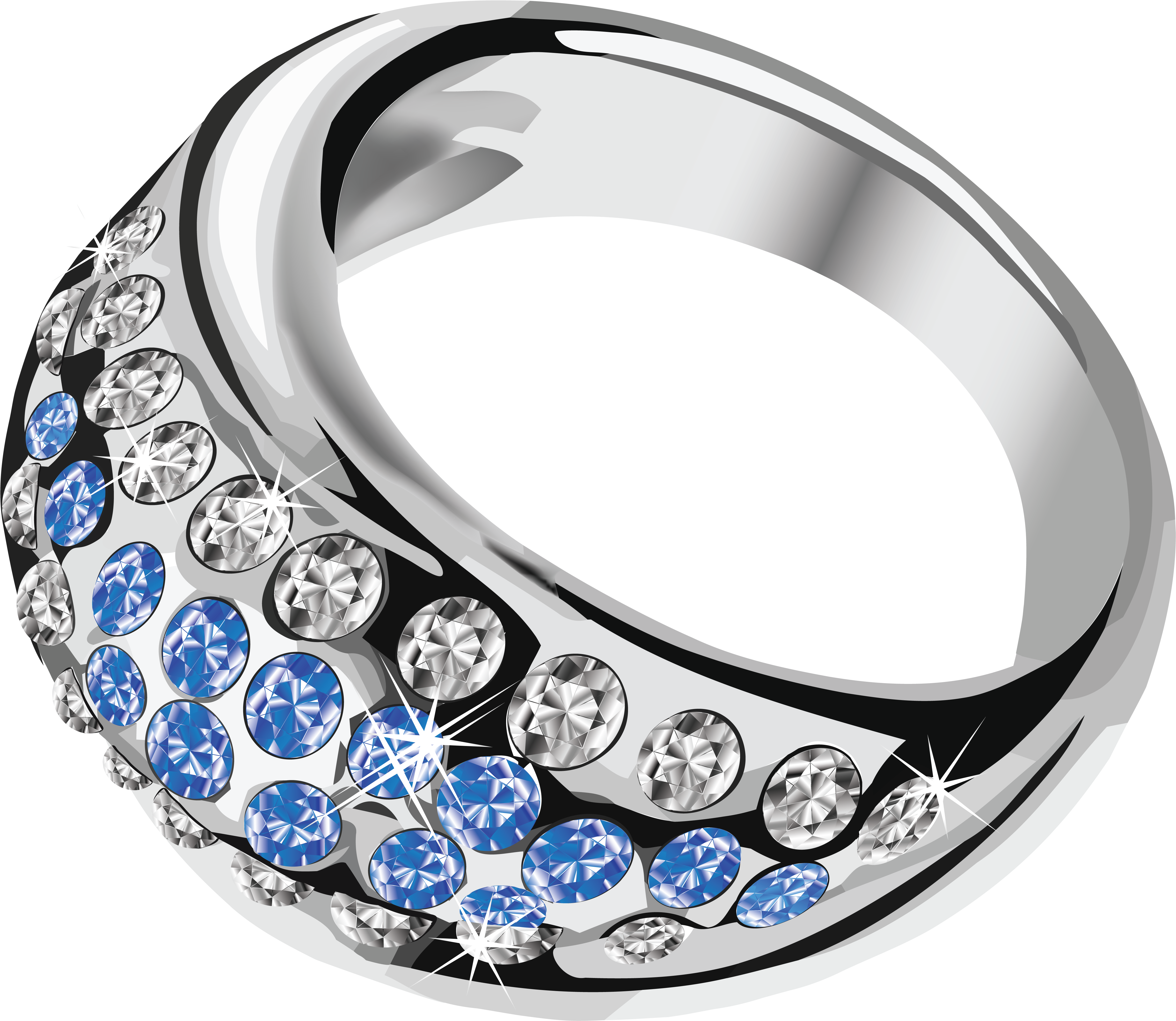 A Silver Ring With Blue And White Stones