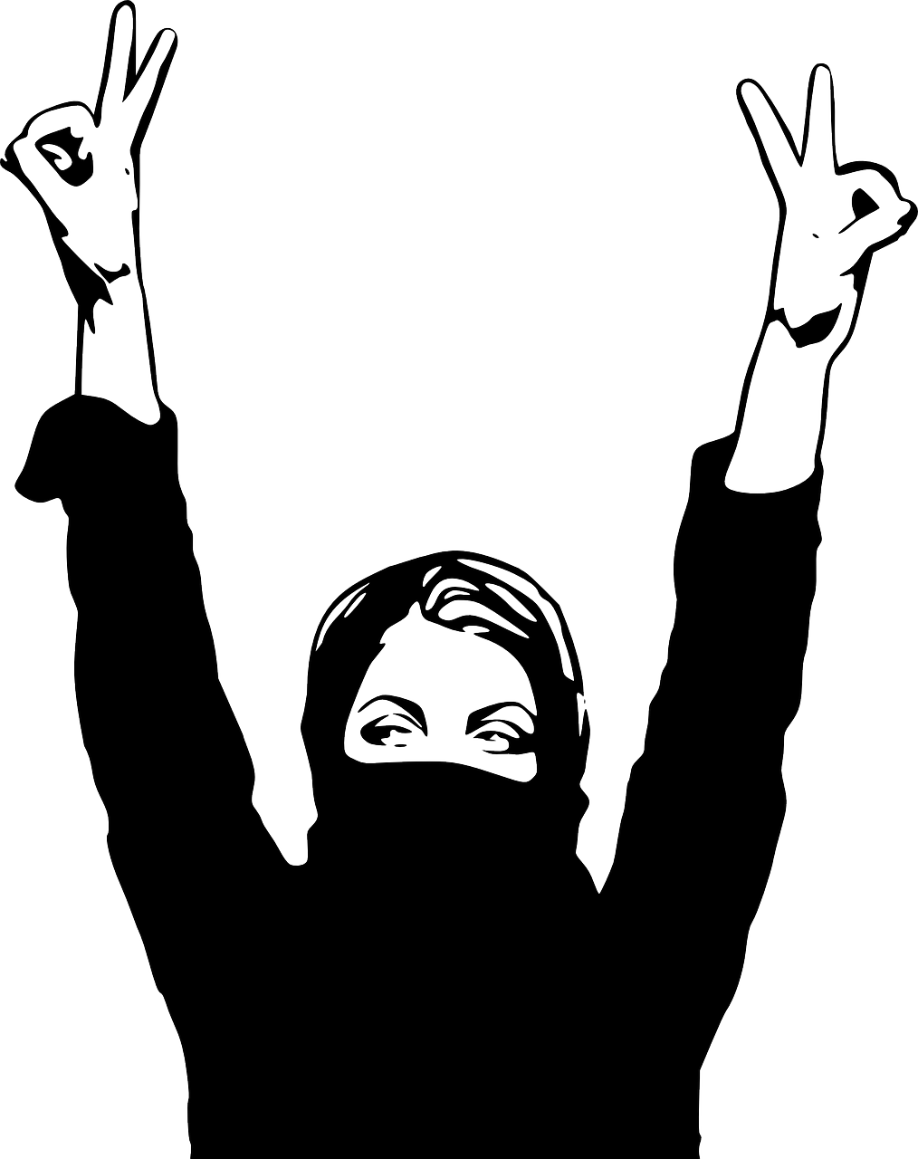 A Silhouette Of A Person With Their Hands Up