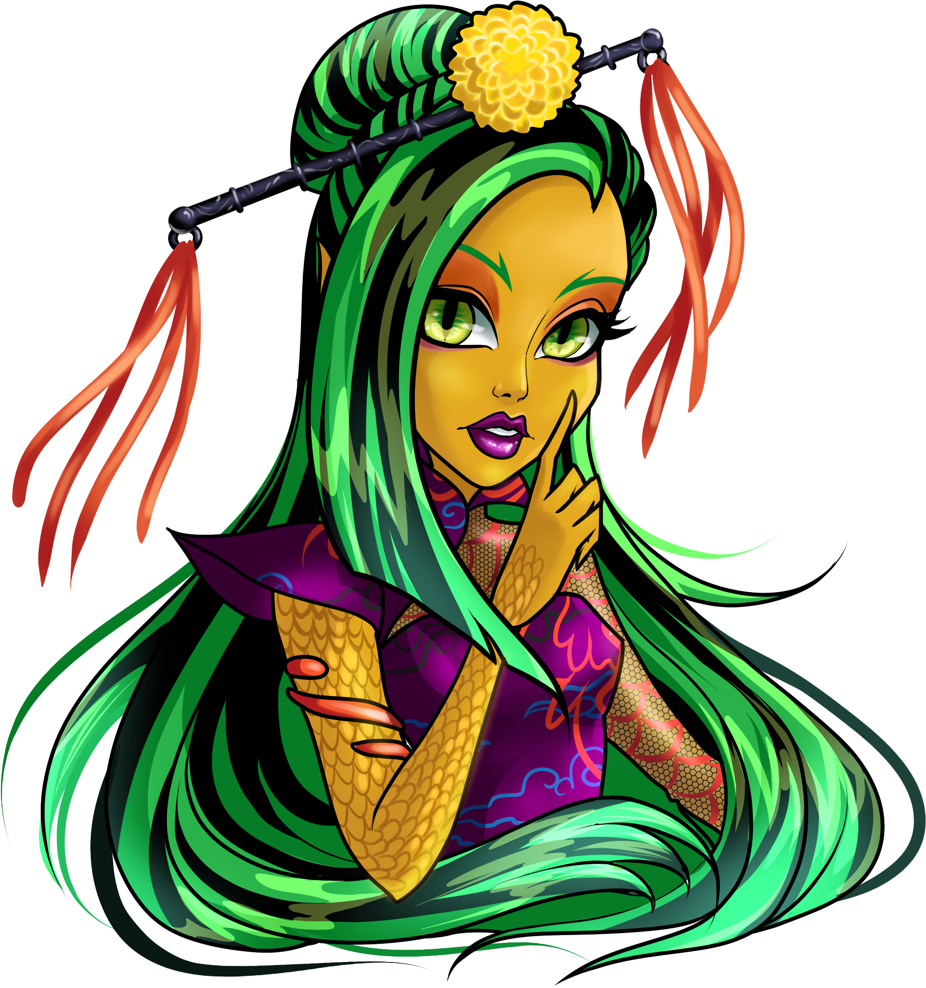 A Cartoon Of A Woman With Green Hair