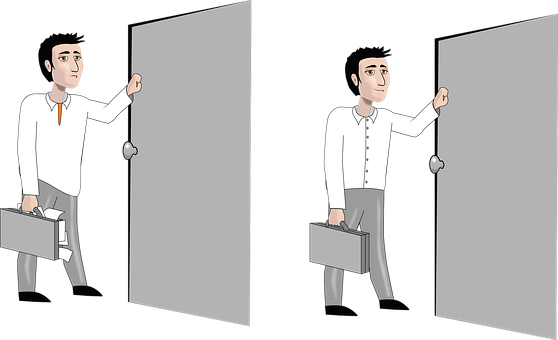 A Man Holding A Briefcase And Opening A Door