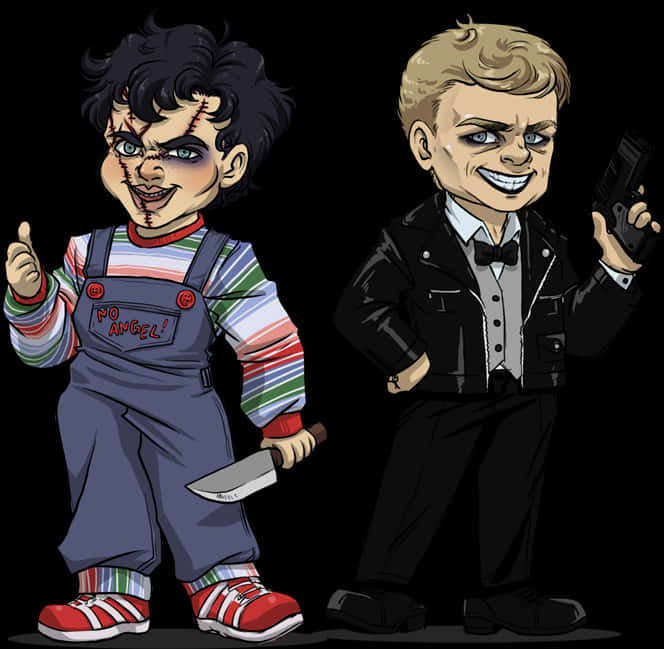 Cartoon Characters Of A Boy And A Boy Holding A Gun