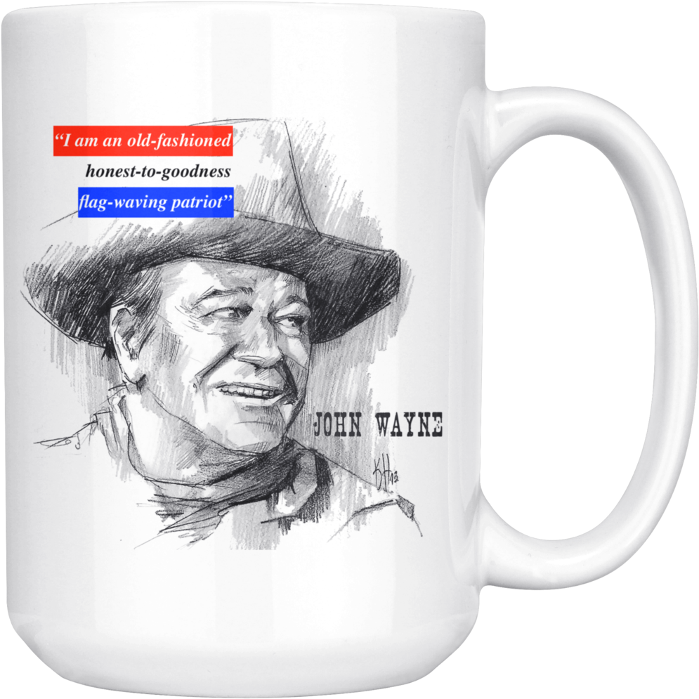 A White Mug With A Drawing Of A Man In A Hat