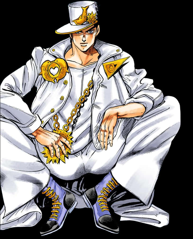 Jotaro Kujo Squatting White Outfit