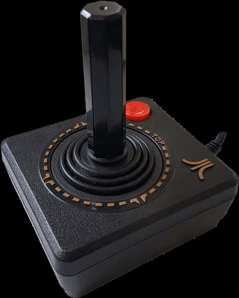 A Black Square Object With A Red Button And A Black Pole