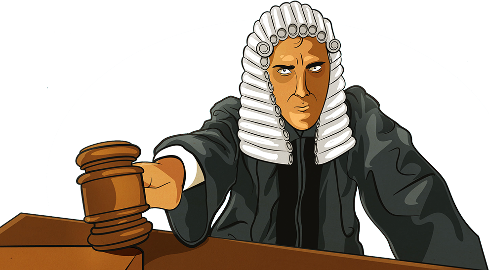 A Judge With White Wig And A Judge Gavel
