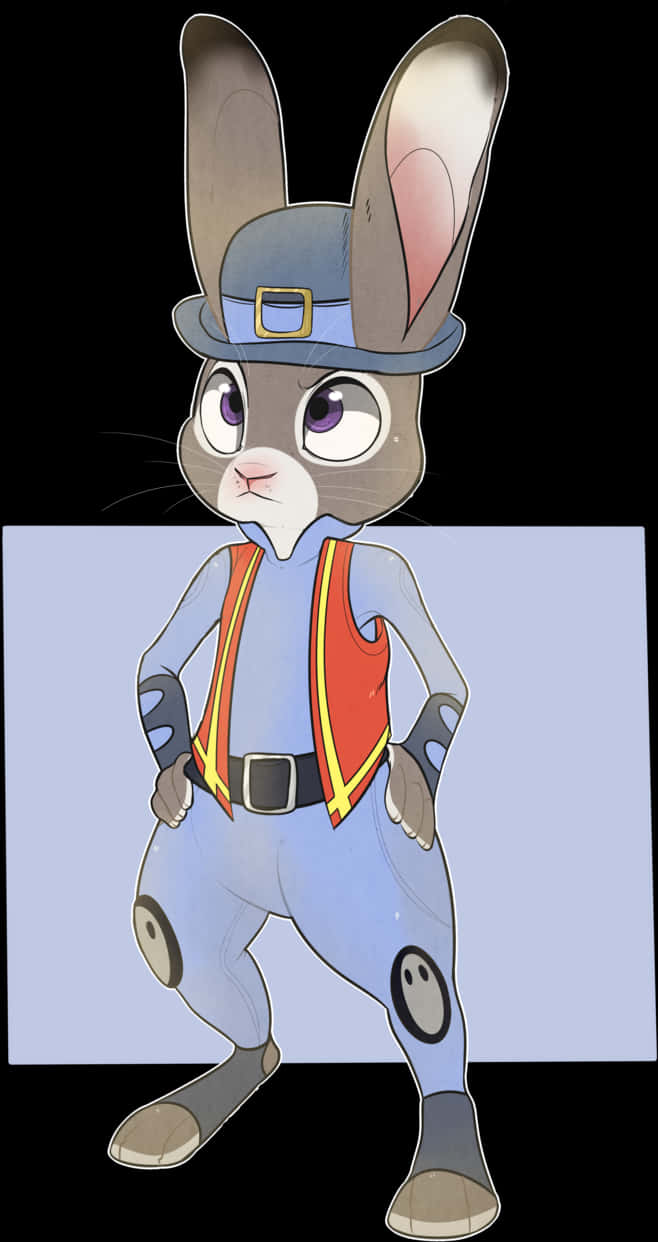 Cartoon Rabbit Wearing A Hat And Vest