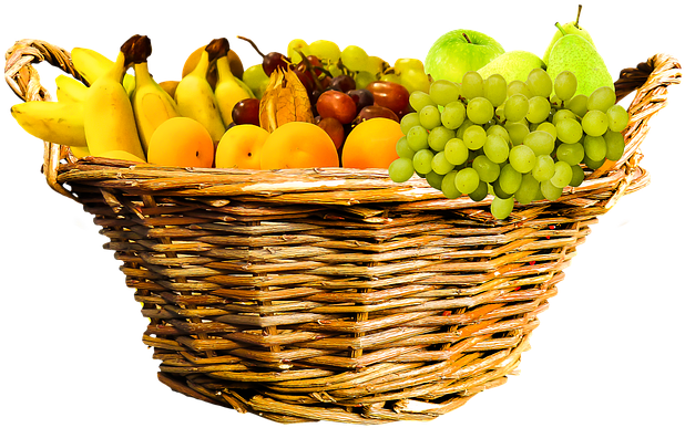 A Basket Of Fruit On A Black Background