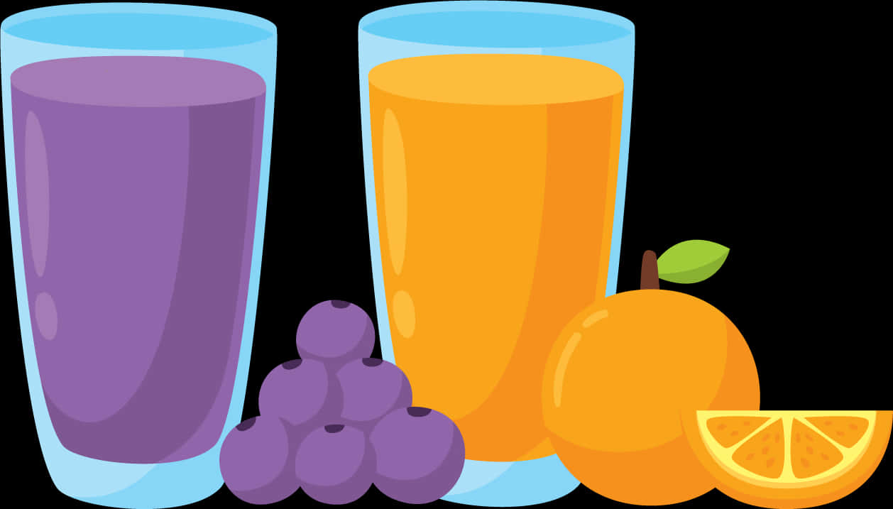 A Group Of Glasses Of Juice And Fruit