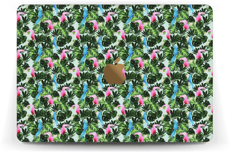 A Computer Screen With A Pattern Of Birds And Leaves