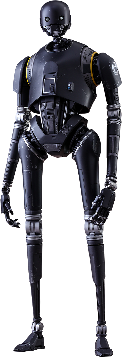 A Black Robot With Metal Arms