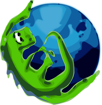 A Green Creature With A Blue Planet In The Background