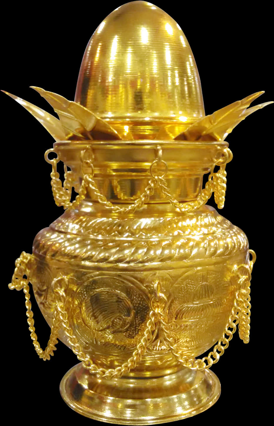 A Gold Pot With Chains