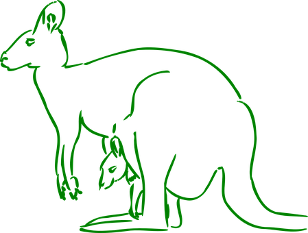 A Green Outline Of A Kangaroo With A Baby Kangaroo
