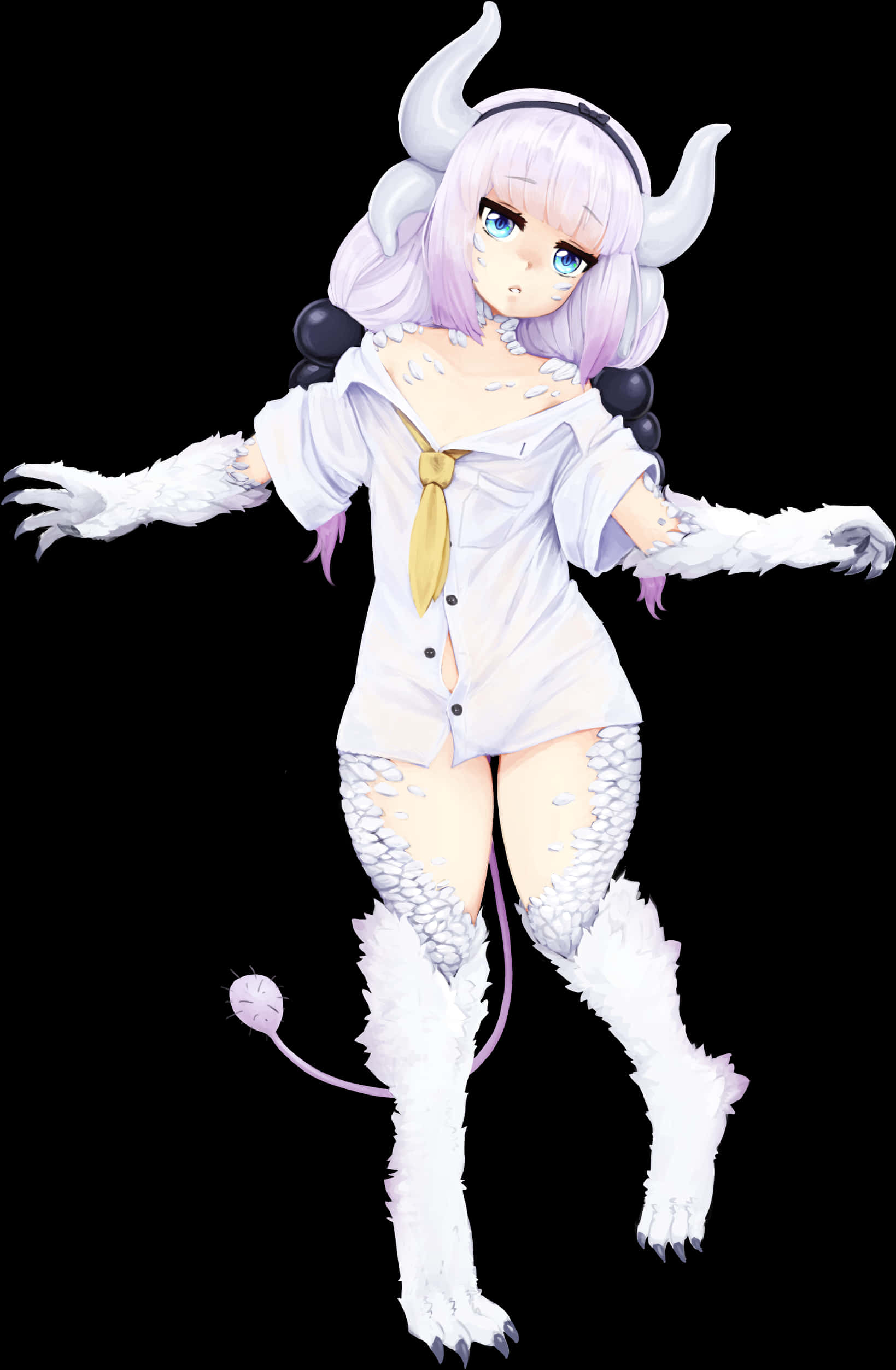 A Cartoon Of A Girl With Long Hair And White Fur