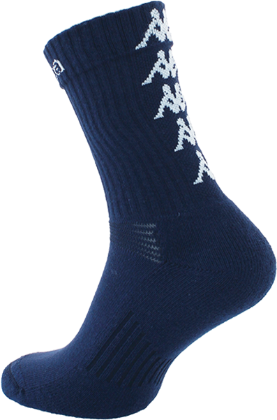 A Blue Sock With White Letters On It
