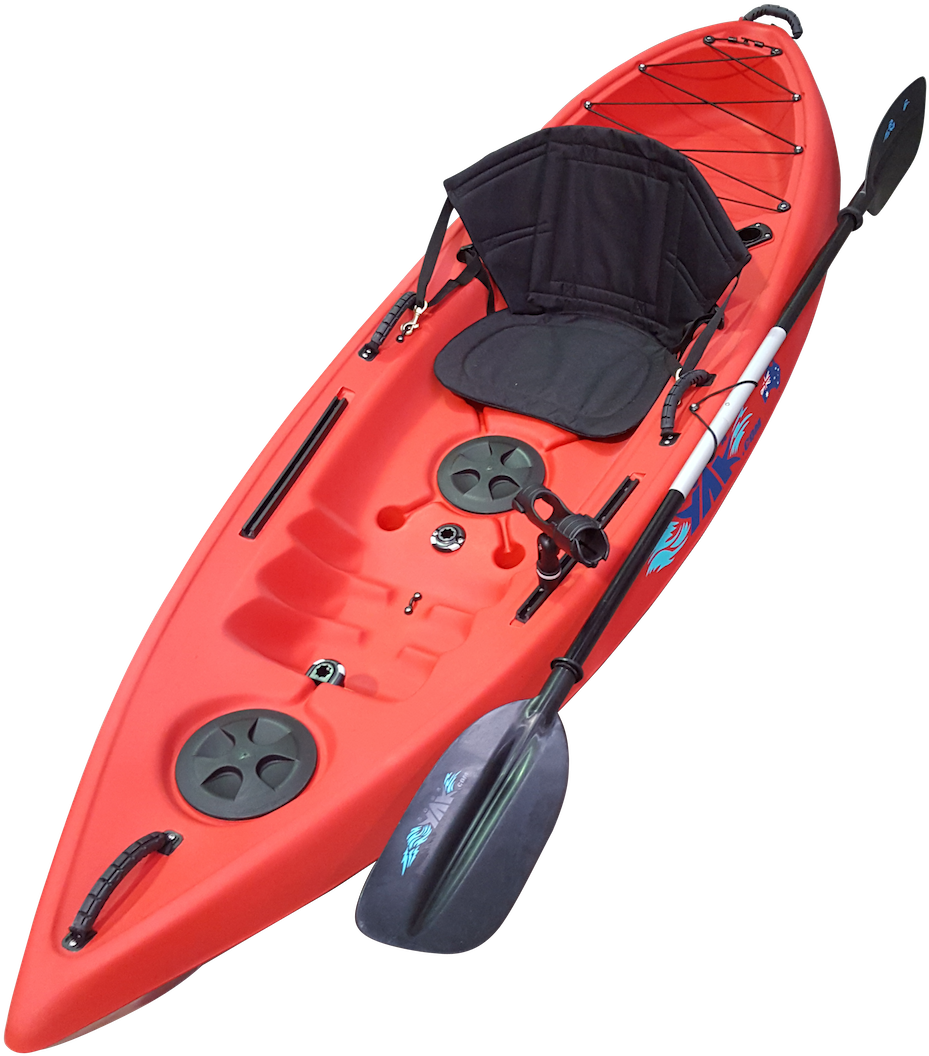 A Red Kayak With A Paddle