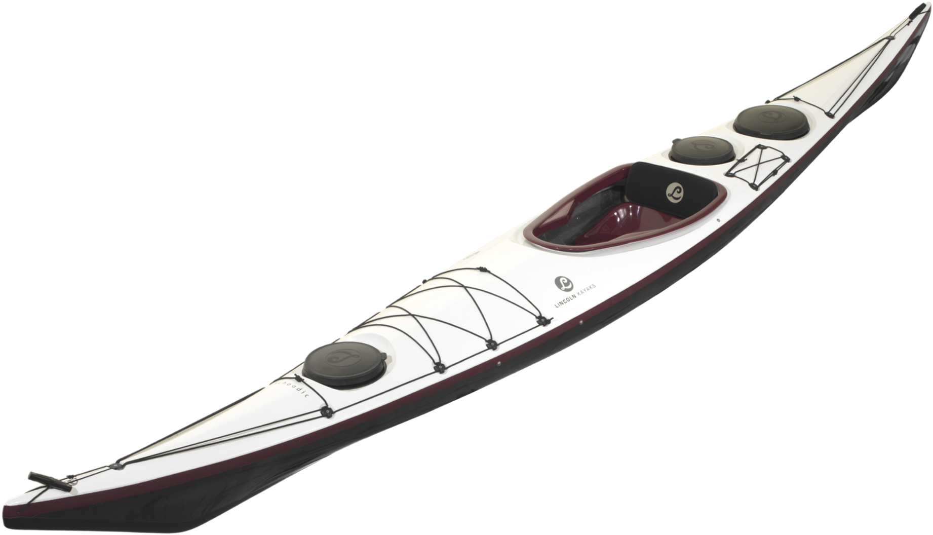 A White And Black Kayak With Black Straps