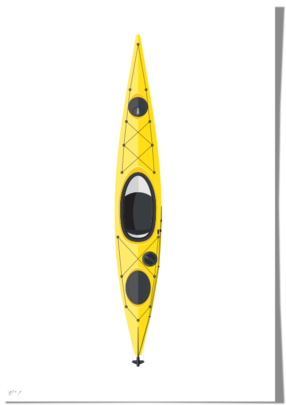 A Yellow Kayak With Black Paddles