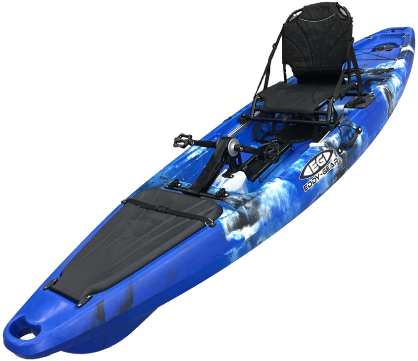 A Blue And Black Kayak With A Seat