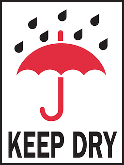 A Sign With A Red Umbrella And Rain Drops