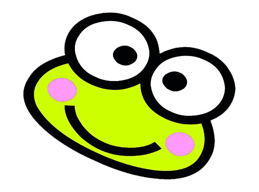 A Cartoon Frog Face With Pink Cheeks And A Black Background
