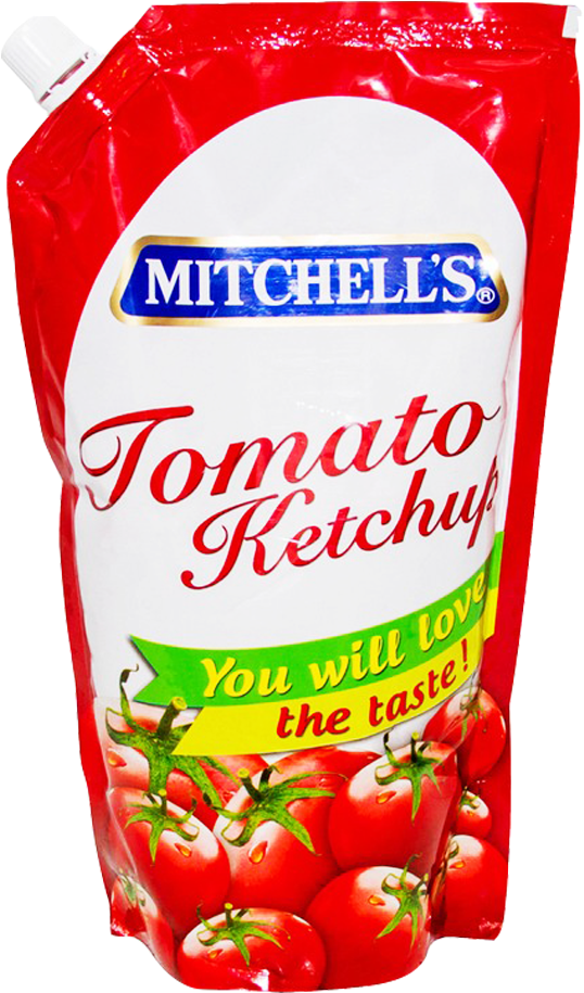 A Red And White Bag Of Ketchup