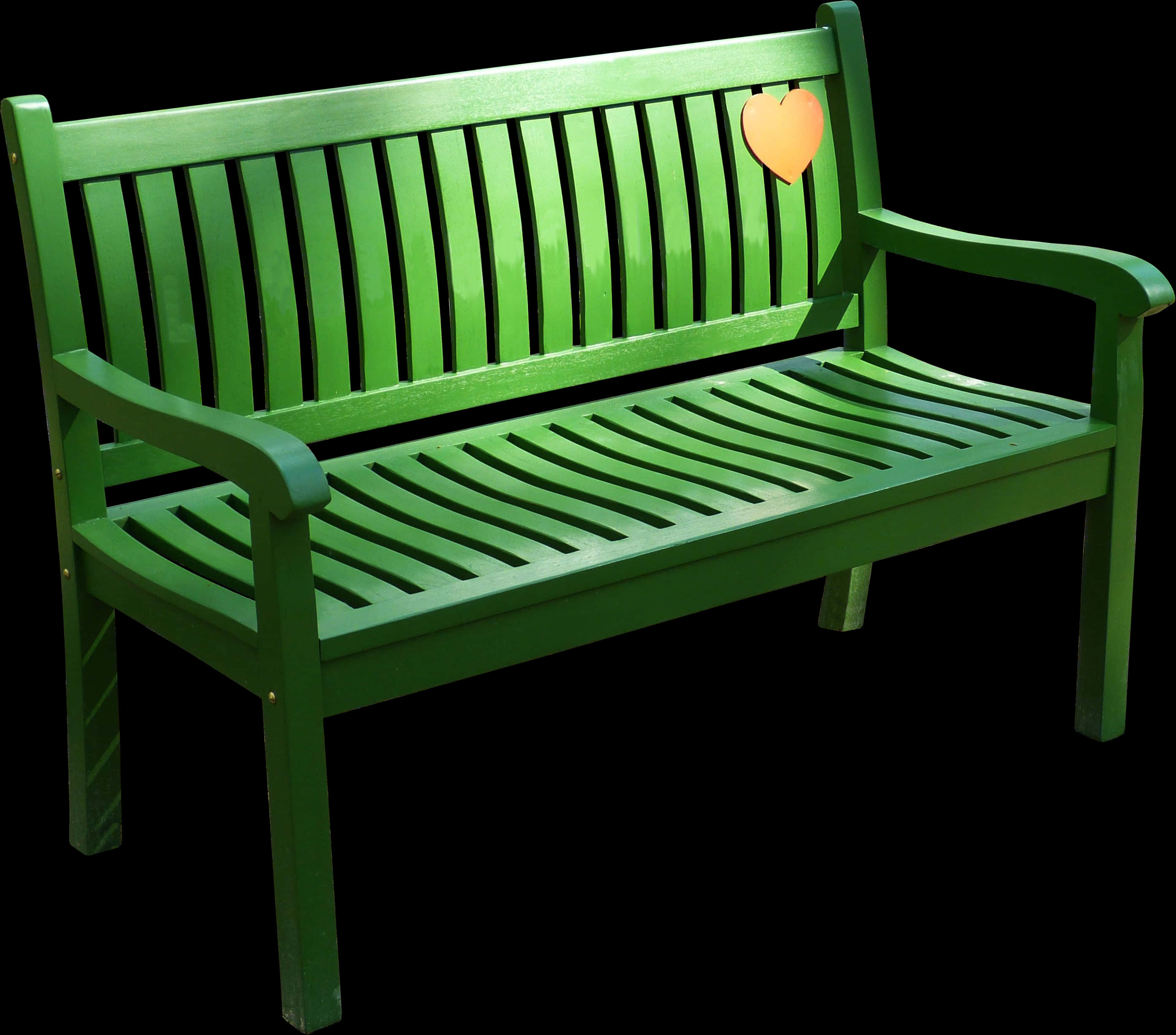 A Green Bench With A Heart On The Back