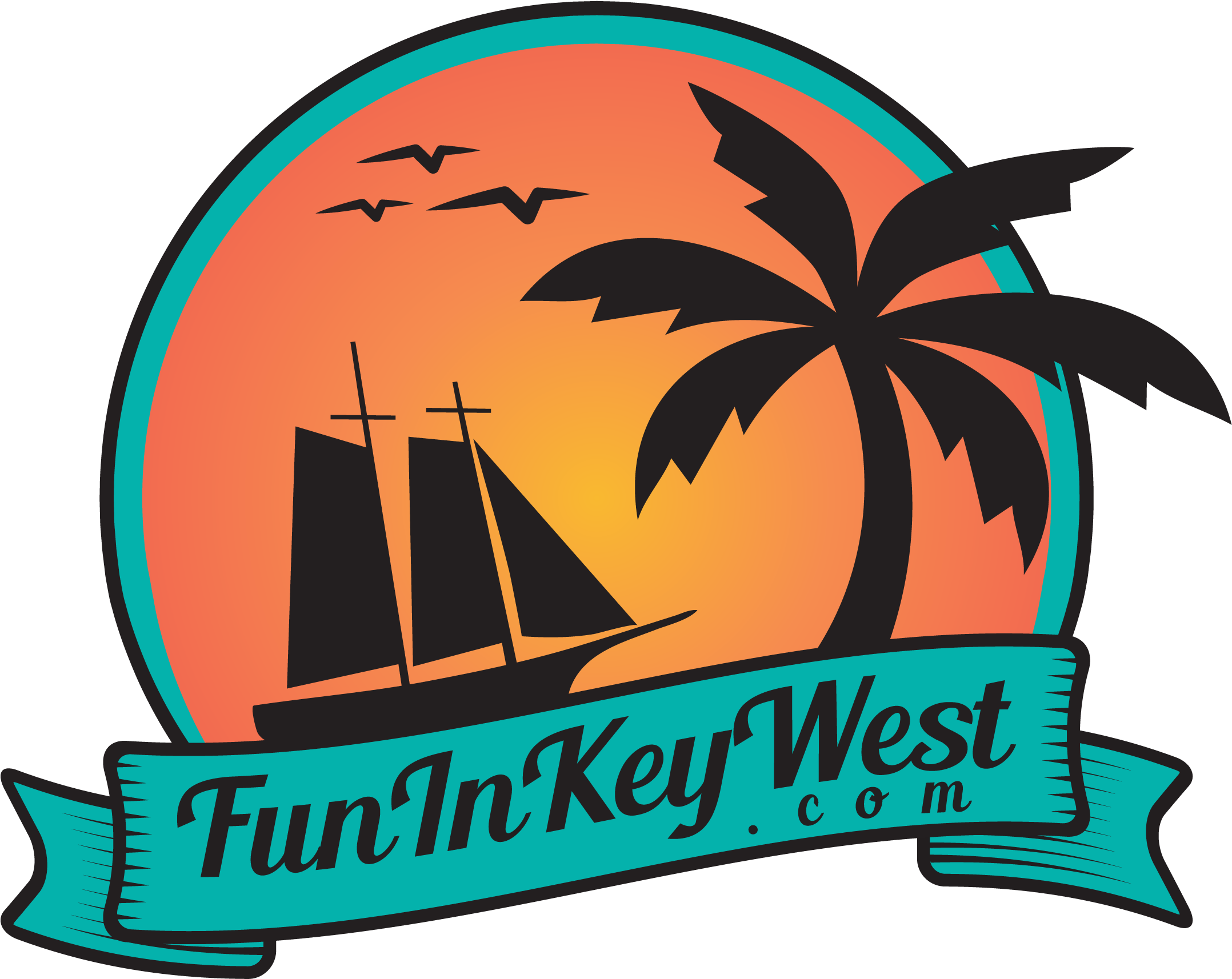 A Logo With A Sailboat And Palm Tree