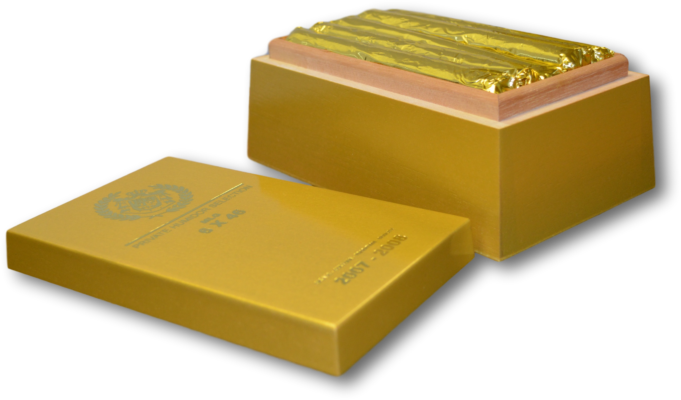 A Gold Rectangular Boxes With A Wooden Top