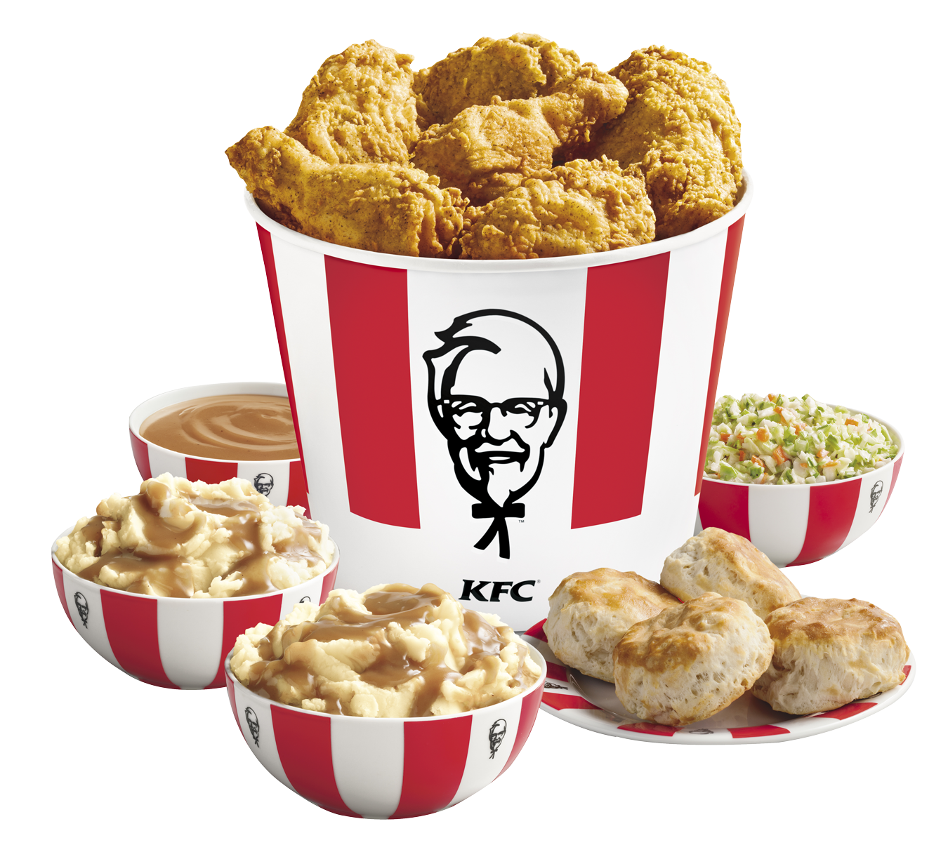 A Bucket Of Fried Chicken And Other Food