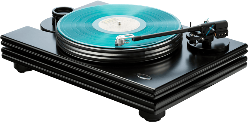 A Record Player With A Blue Record On Top Of It