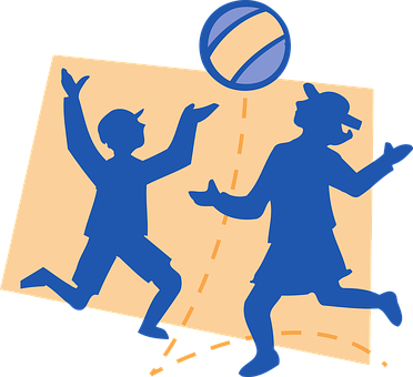 A Silhouette Of A Boy And A Girl Playing Volleyball