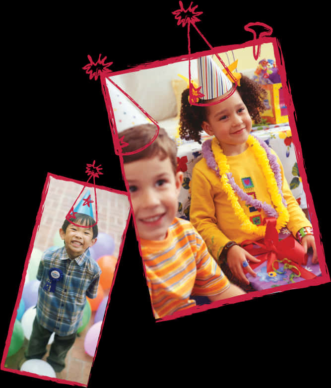 A Group Of Children Wearing Party Hats