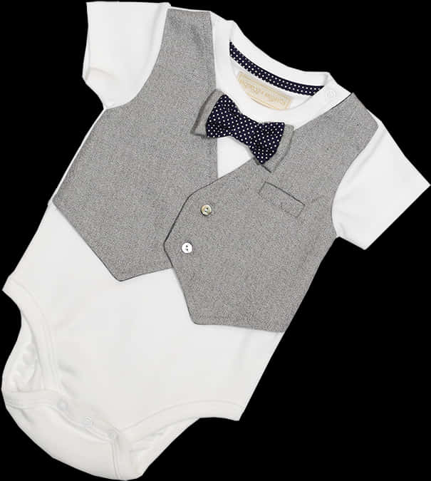 A Baby Bodysuit With Vest And Bow Tie