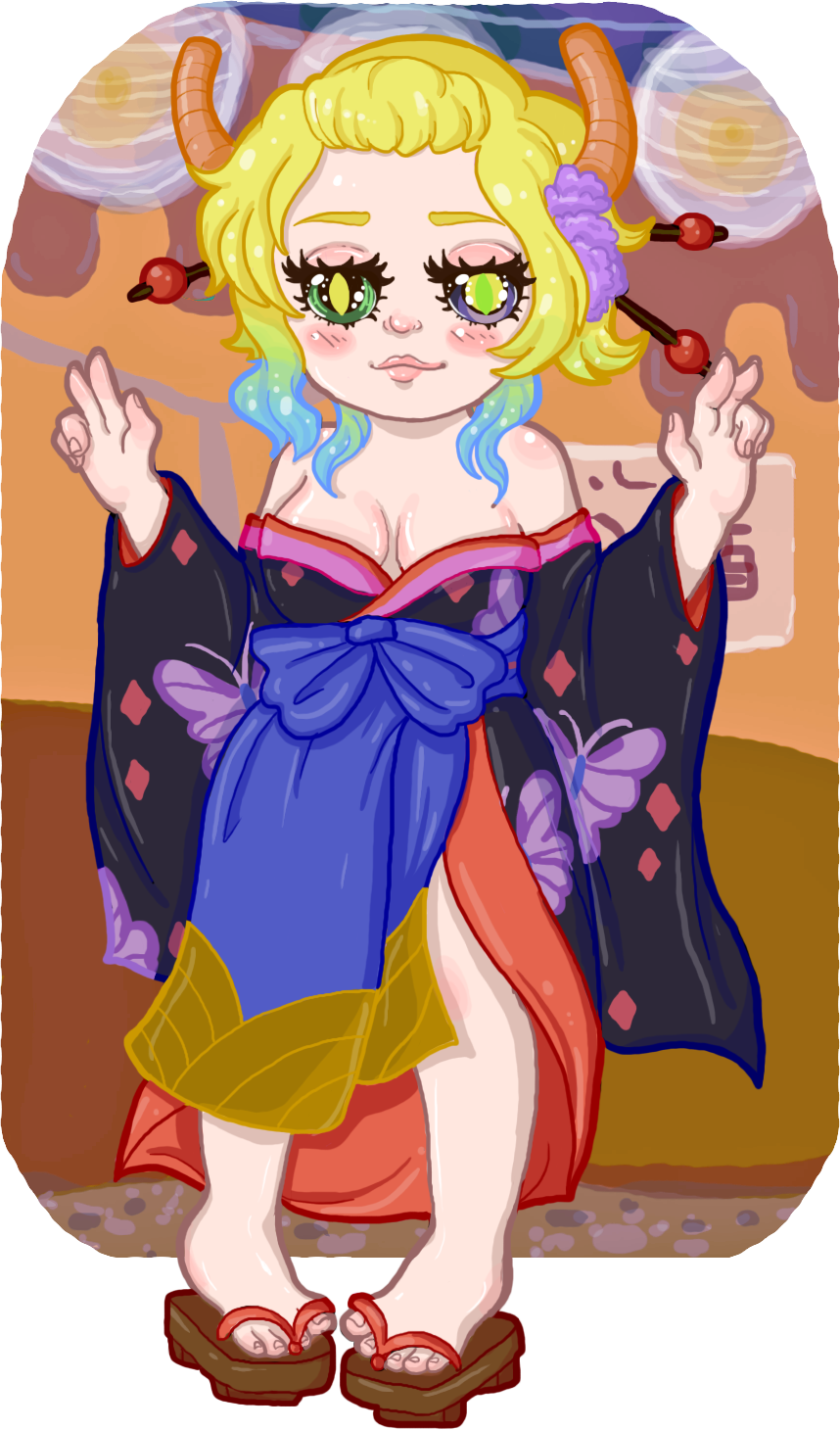 Cartoon Girl In A Kimono Holding A Lollipop
