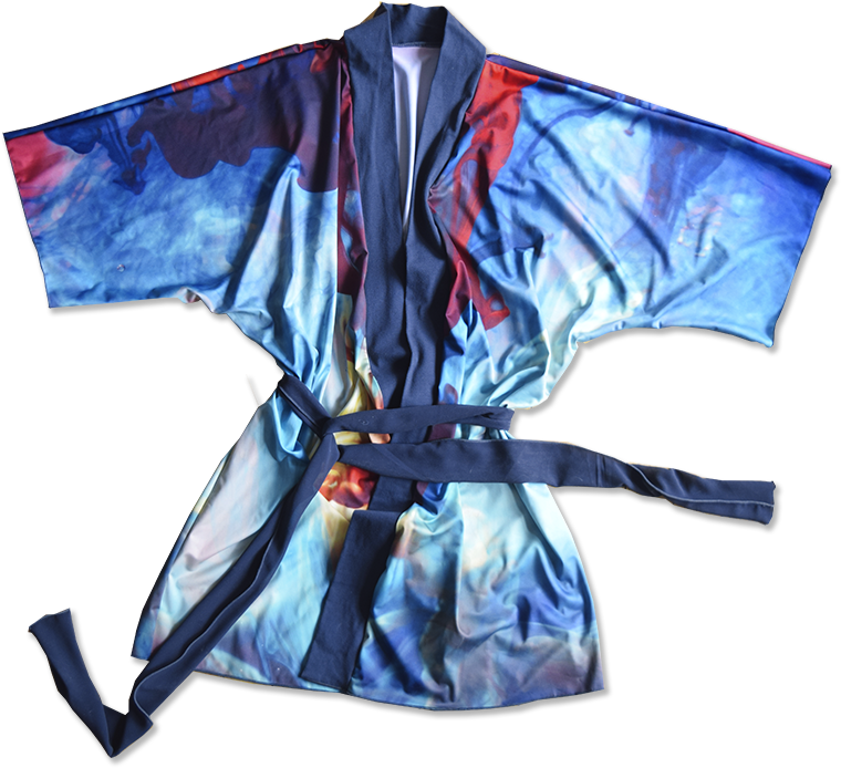 A Blue And Red Robe With A Black Belt