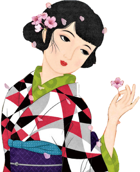 A Woman In A Kimono Holding A Flower