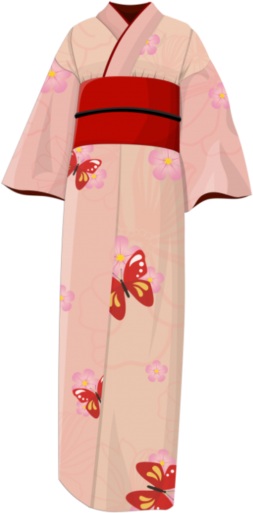 A Pink And Red Dress With Butterflies On It